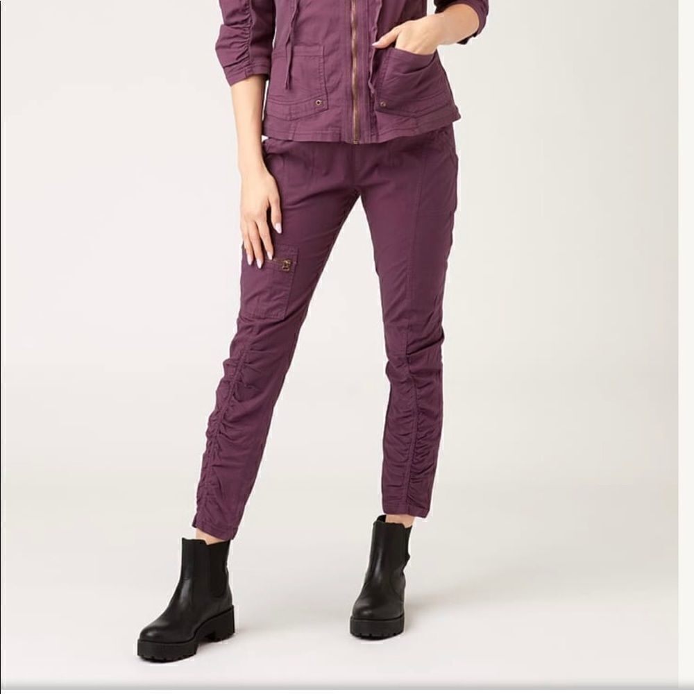 XCVI  Cotton Stretch Poplin Pull On Women’s Plum Leggings pockets ruched legs